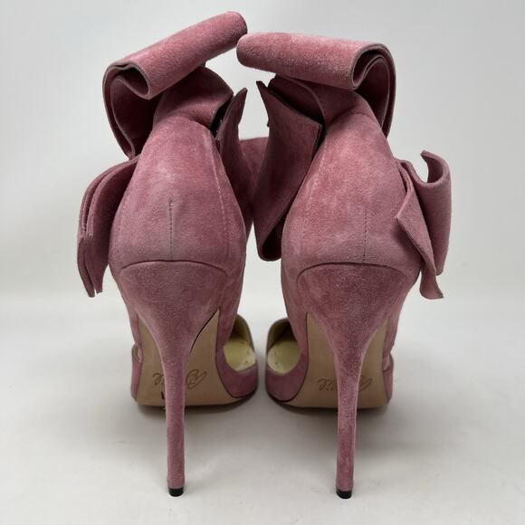 Aminah Abdul Jillil Pink Suede Bow Pumps Stiletto Heels Pointed Toe Size 11 - Picture 9 of 12